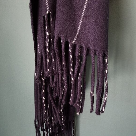 Oversized Navy Blue Striped Cashmere Scarf - Picture 7 of 7